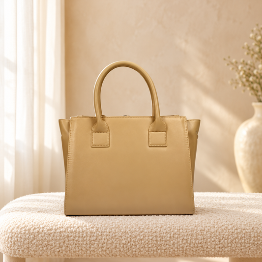 Triple-Zip Tote Bag for Women — Structured Everyday Handbag in cozy cream setting