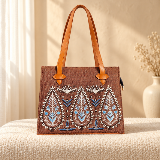 Sea Siren Water Drop Embroidery Shoulder Bag for Women Brown in a cozy cream setting