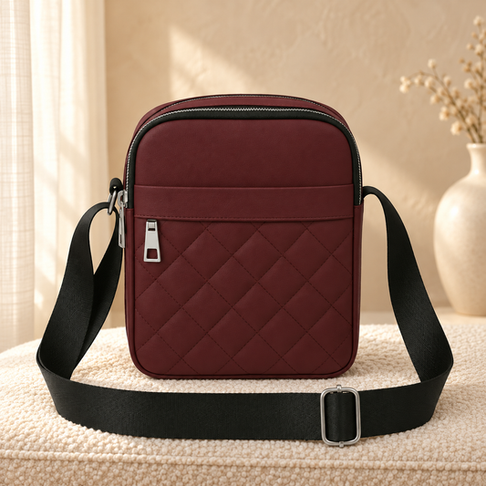 Nylon Shoulder Bag Maroon Red in a cozy cream setting
