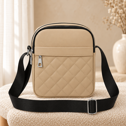 Nylon Shoulder Bag Fawn in a cozy cream setting