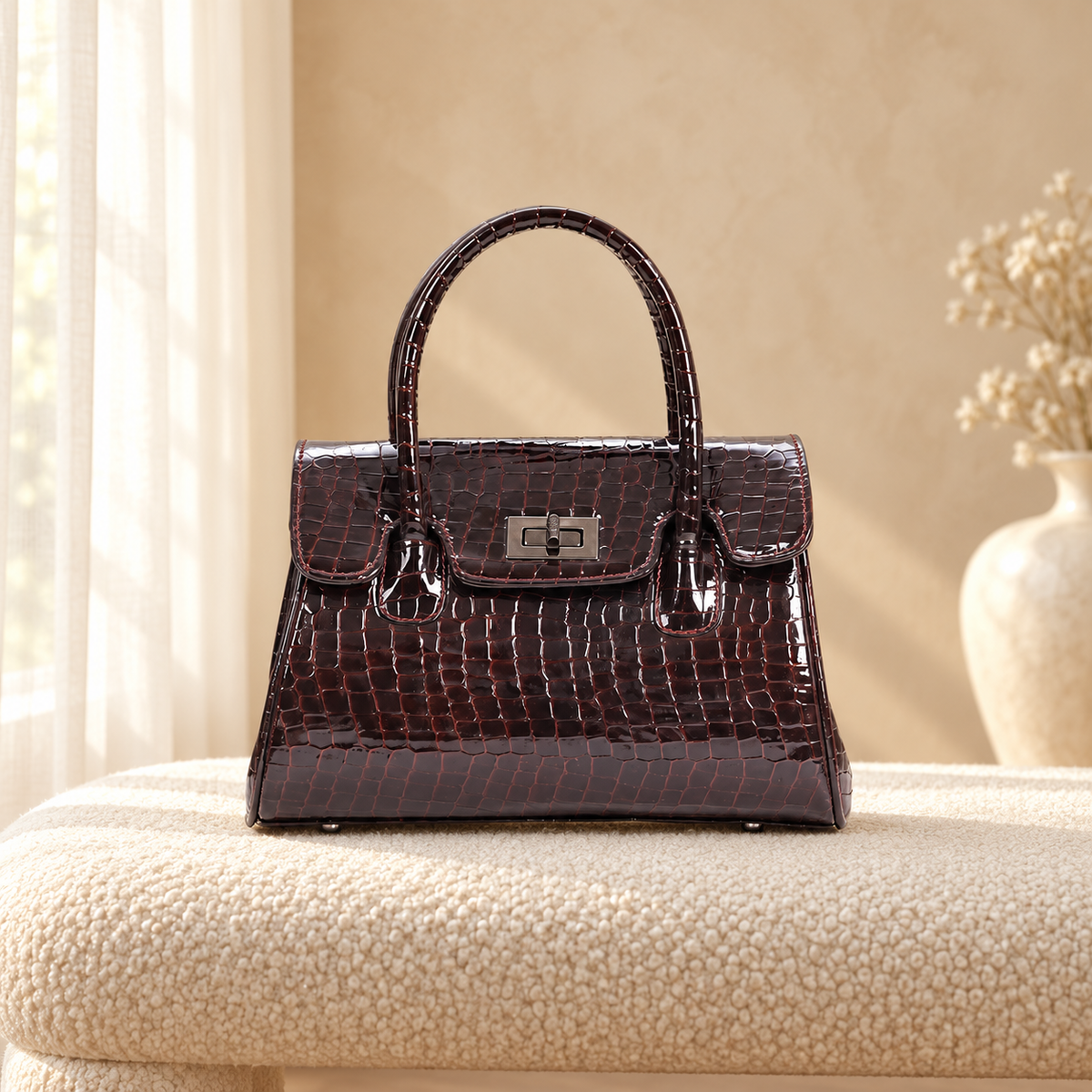 Portable Fashionable Crossbody Bag for Women | Structured Handbag | Quill maroon in a cozy cream setting