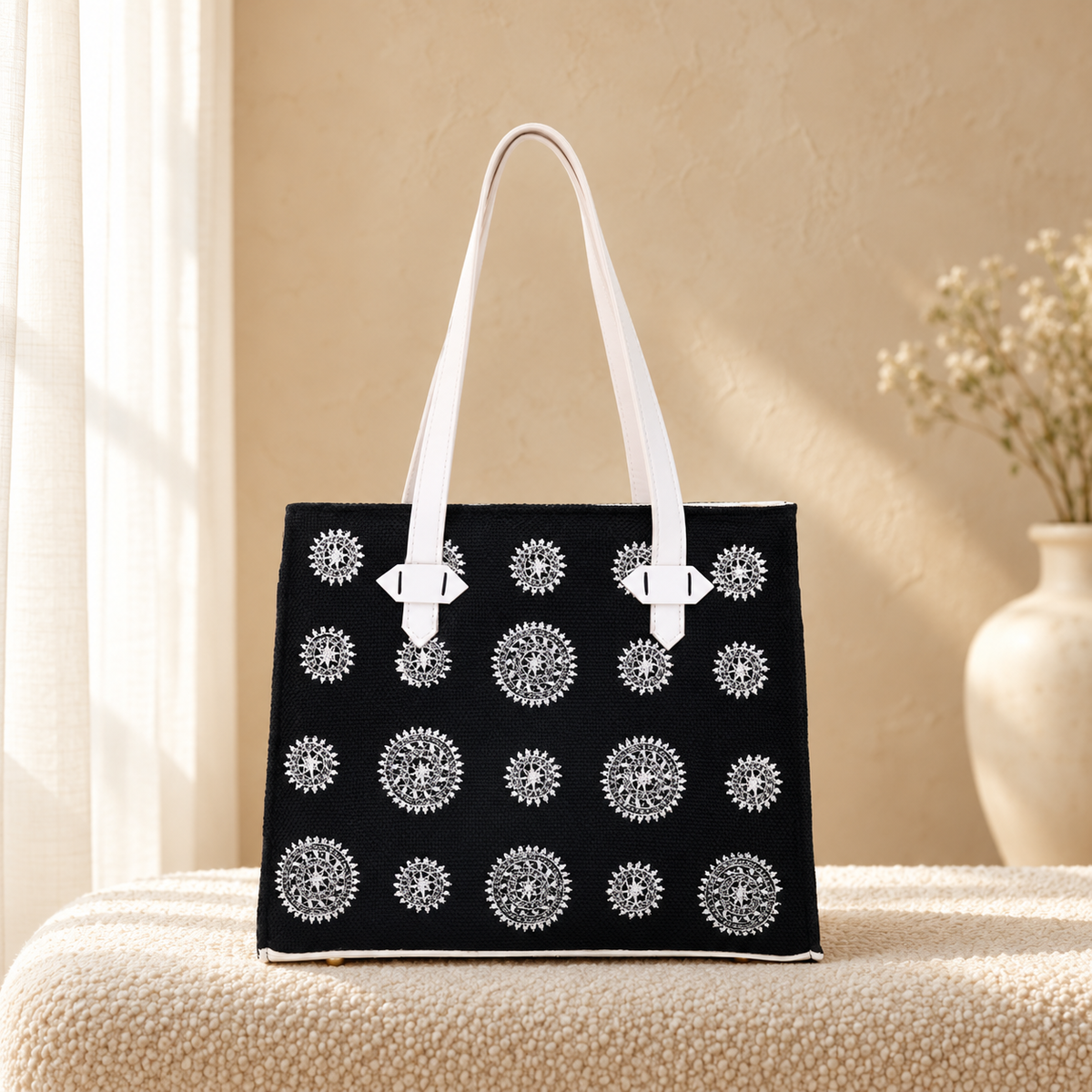 Classic Embroidery Ring Tote for Women | Handcrafted Canvas Bag | Quill – White, cozy catalog image
