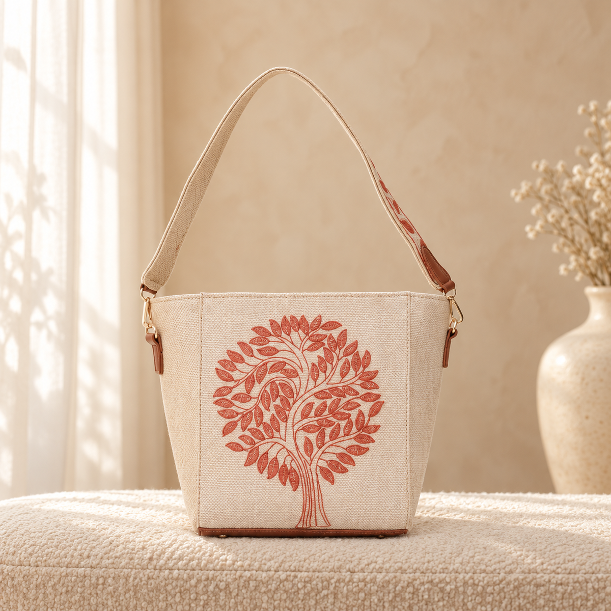 Canvas Tree Classic Tote Bag for Women | Embroidered Handbag | Quill – Beige, cozy catalog image