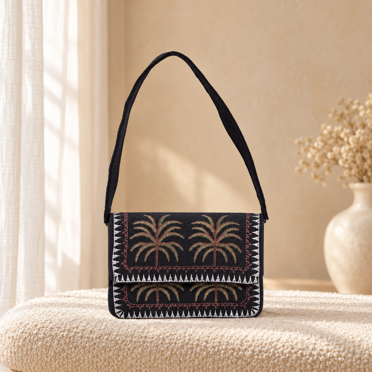 Palm Groove Shoulder Bag for Women | Everyday Handbag Pakistan | Quill – Black, cozy catalog image