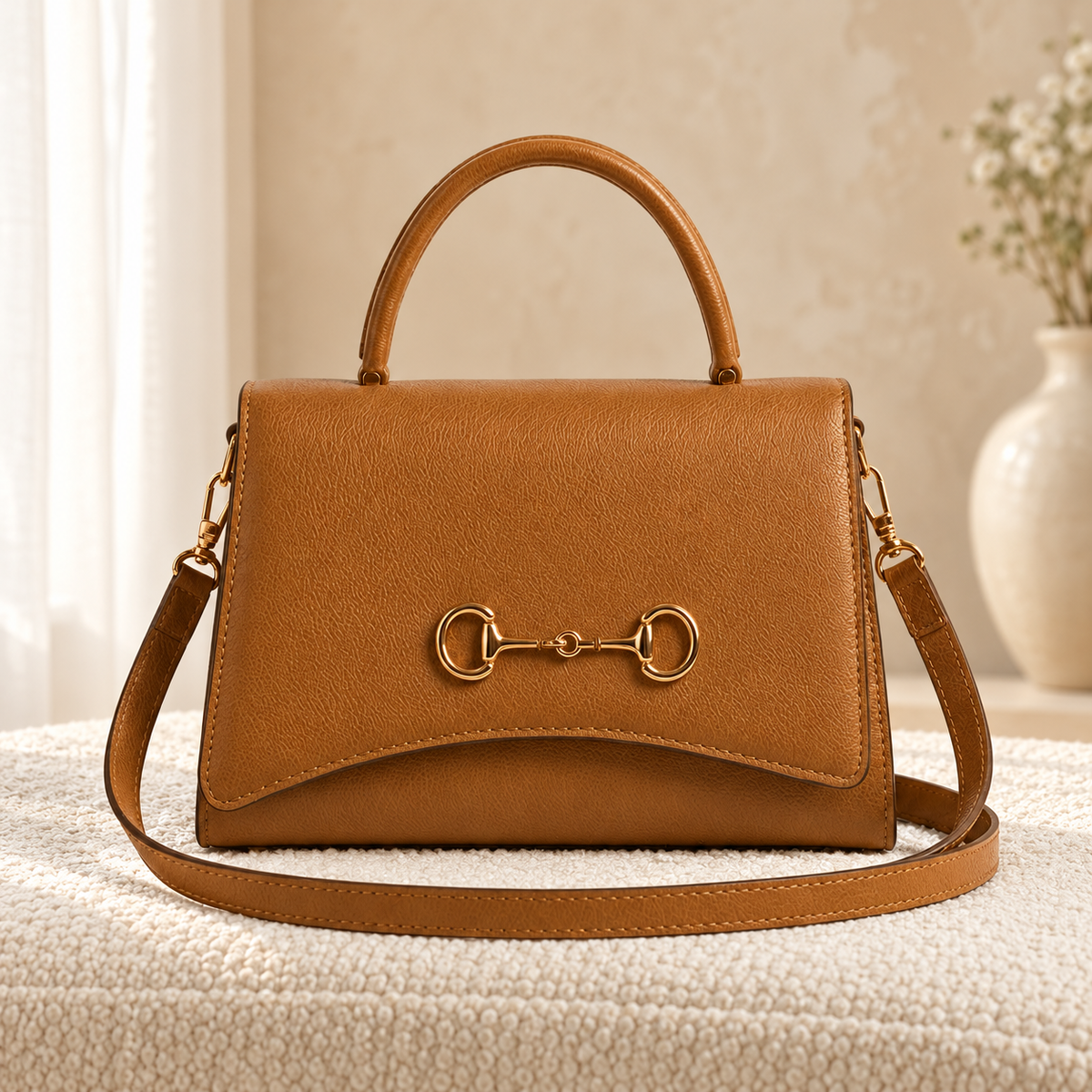 Eyelid Shoulder Bag for Women | Regozine Handbag | Quill Brown in a cozy cream setting