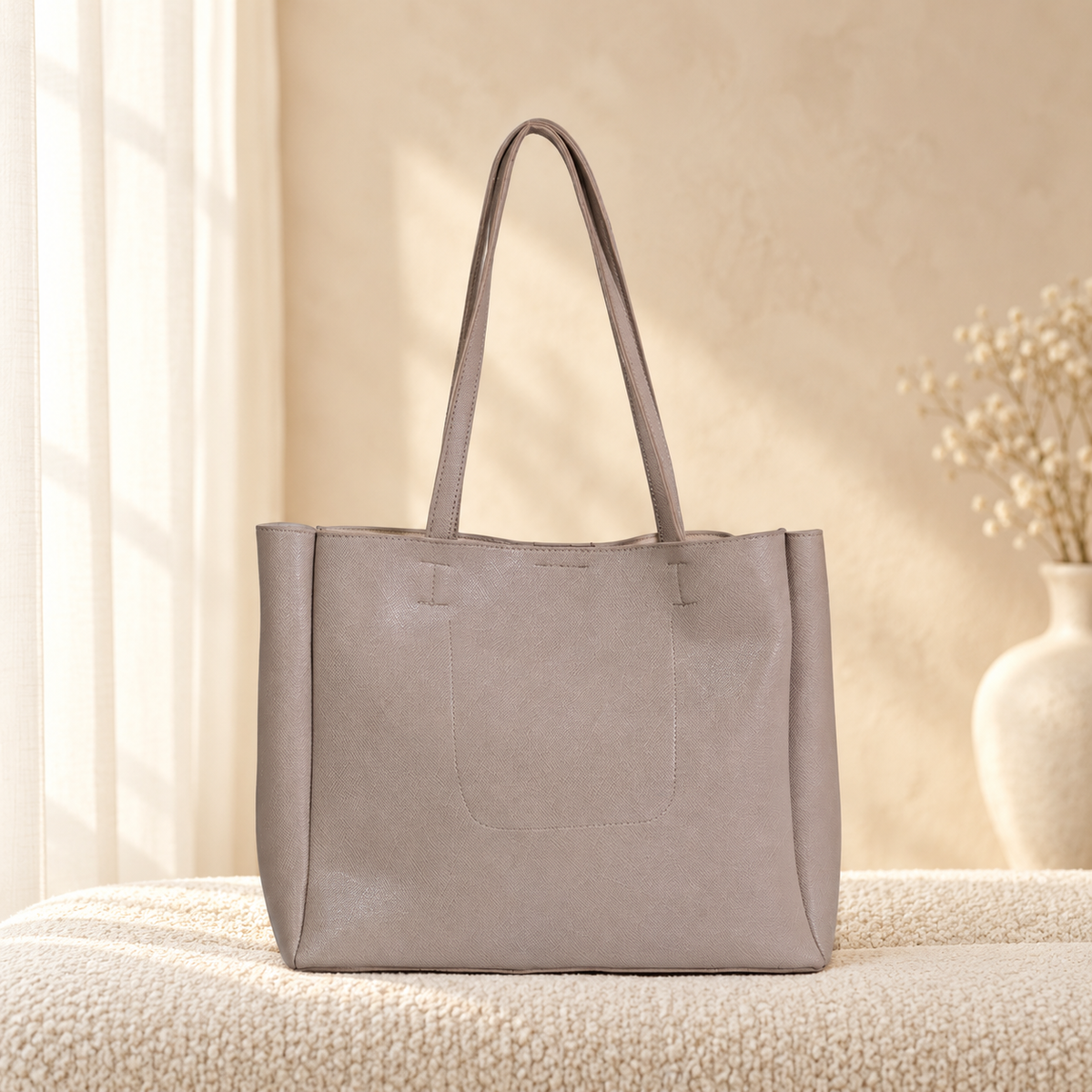 ZigZag Textured 2 Piece Tote Bag Set for Women | Handbag | Quill – Mushroom Grey, cozy catalog image