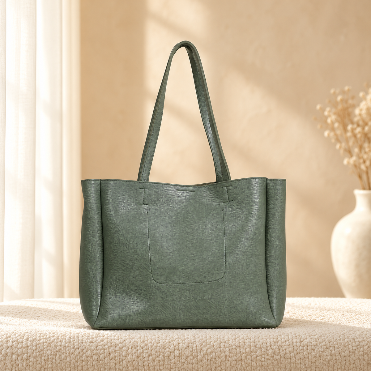 ZigZag Textured 2 Piece Tote Bag Set for Women | Handbag | Quill – Green, cozy catalog image