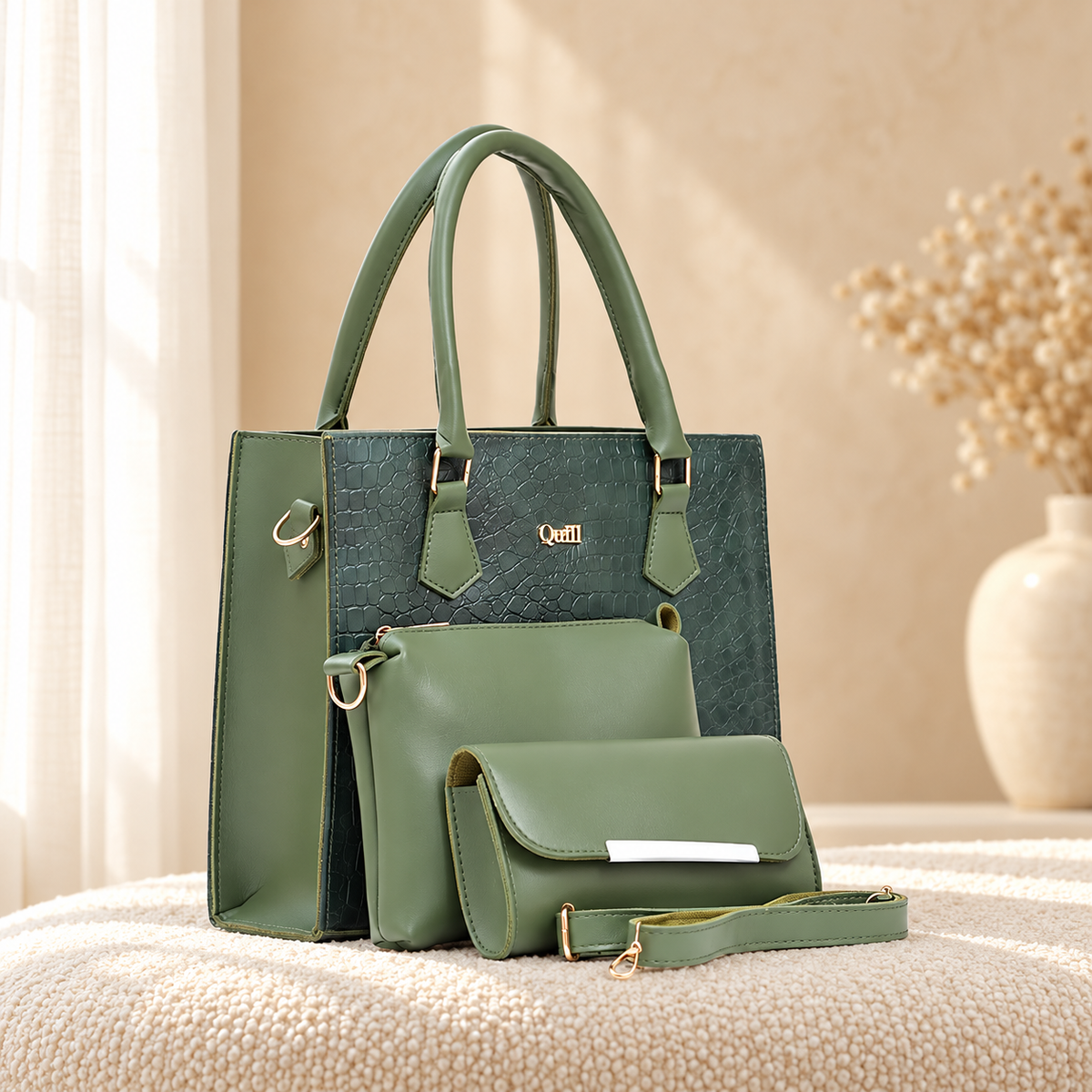 Alaska 3 Piece Tote Bag Set for Women | Premium Handbag | Quill in cozy cream setting