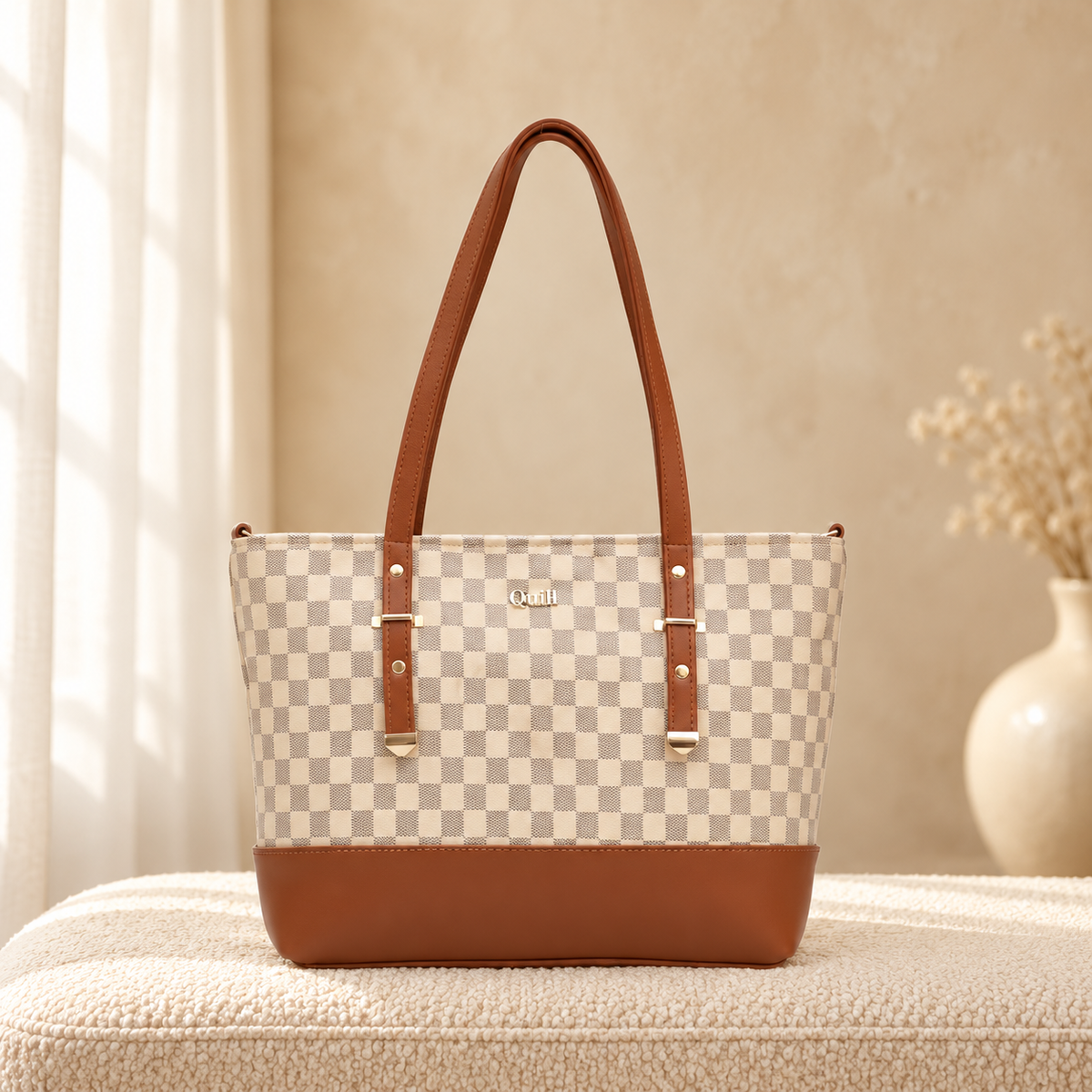 Check Liza Tote Bag for Women | Structured Handbag | Quill – Beige Tan, cozy catalog image