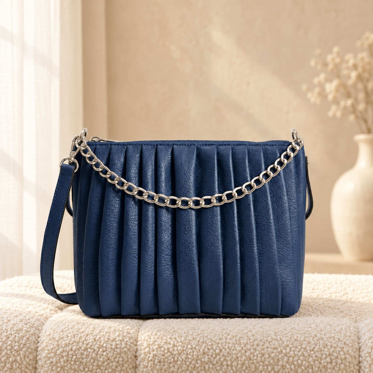 Shadow Bag for Women | Structured Handbag Pakistan | Quill — Blue in cozy cream setting