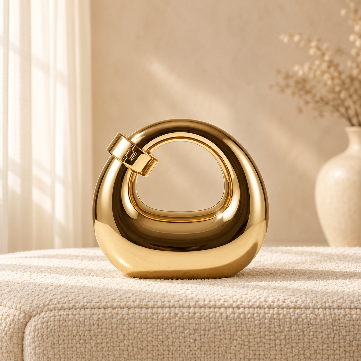 Gold Arc Evening Clutch for Women | Formal Handbag | Quill — Gold in cozy cream setting