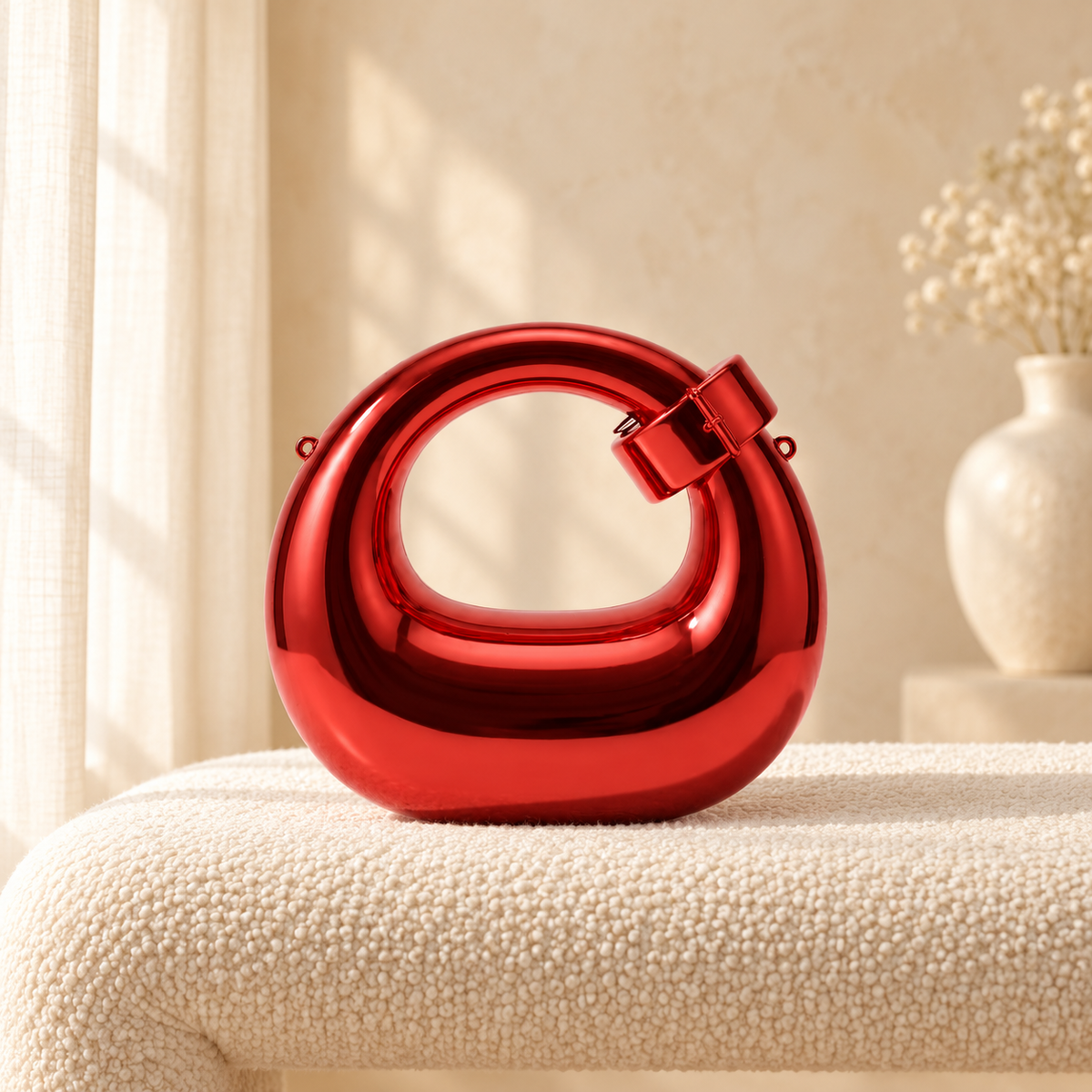 Gold Arc Evening Clutch for Women | Formal Handbag | Quill — Red