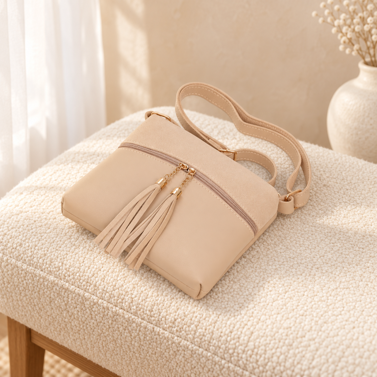 Nova Crossbody Bag for Women | Compact Handbag Pakistan | Quill – Beige, cozy catalog image