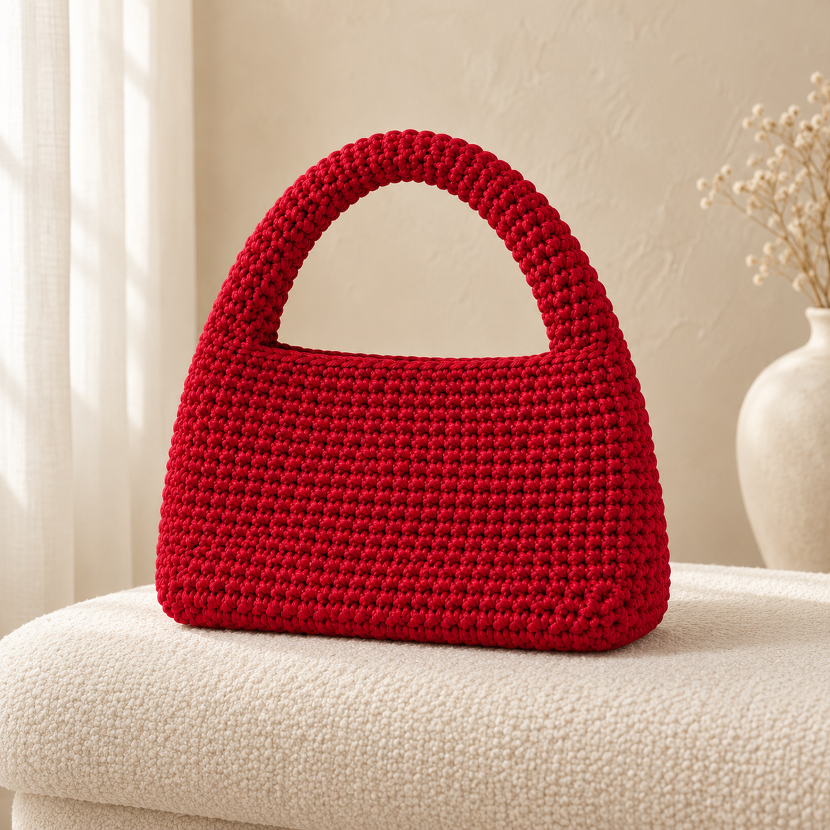 Chunky Crochet Top-Handle Shoulder Bag – Red, cozy catalog image