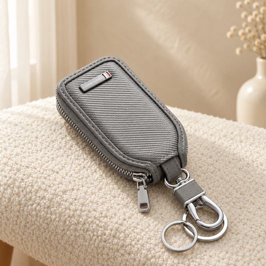 Quill Zippered Leather Car Key Case with Keyring – Grey, cozy catalog image