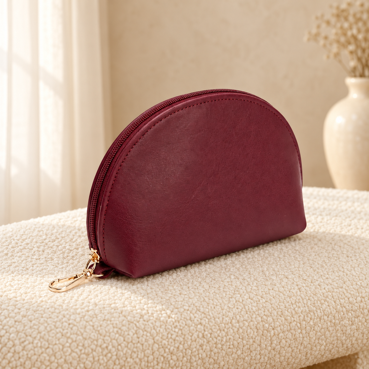 Maroon original product in cozy cream setting
