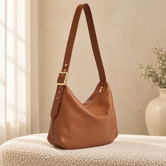 Vintage Tote Shoulder Bag — Tan in cozy cream setting
