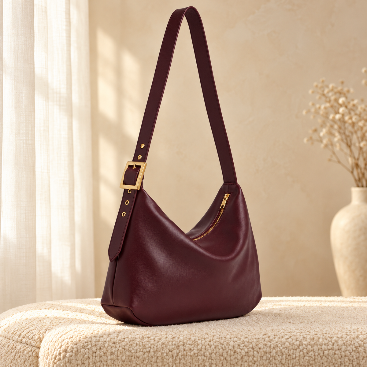 Burgundy Maroon original product in cozy cream setting