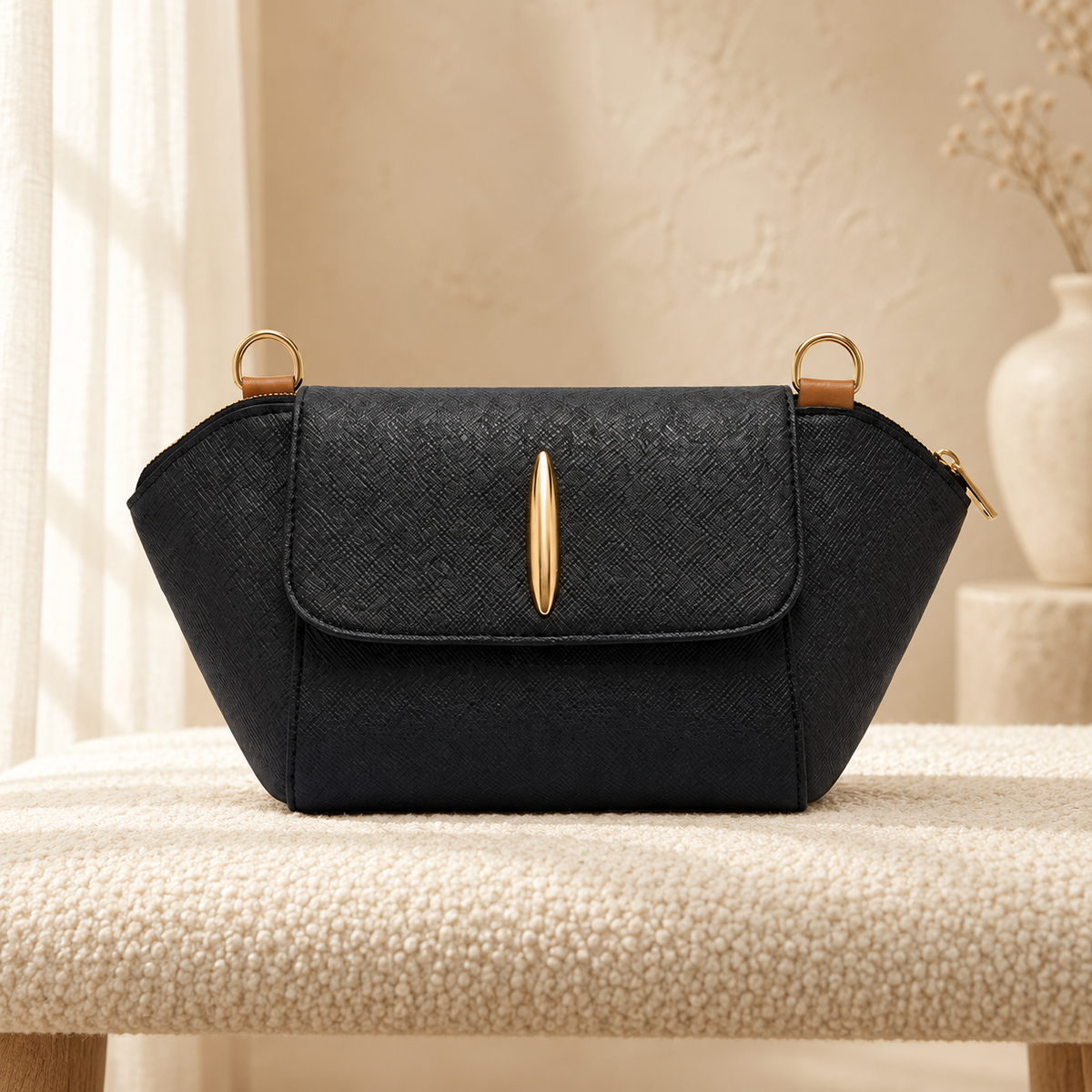 Elegant Cosmetic Kit — Dark Black in cozy cream setting