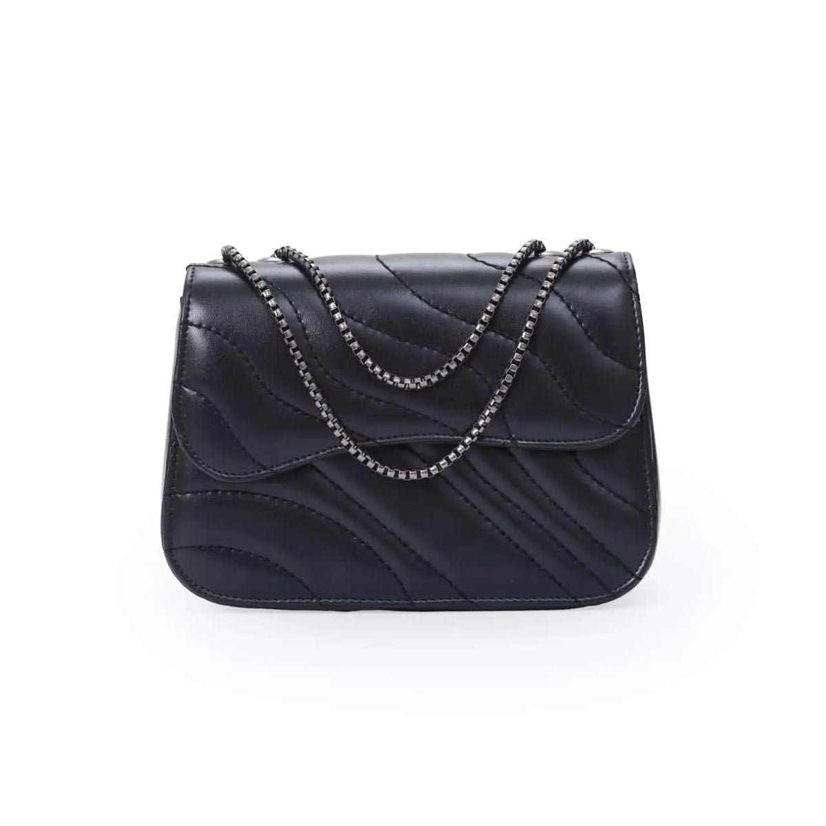 Wave Quilting Chain Strap Handbag for Women | Quill Pakistan Black original product photo