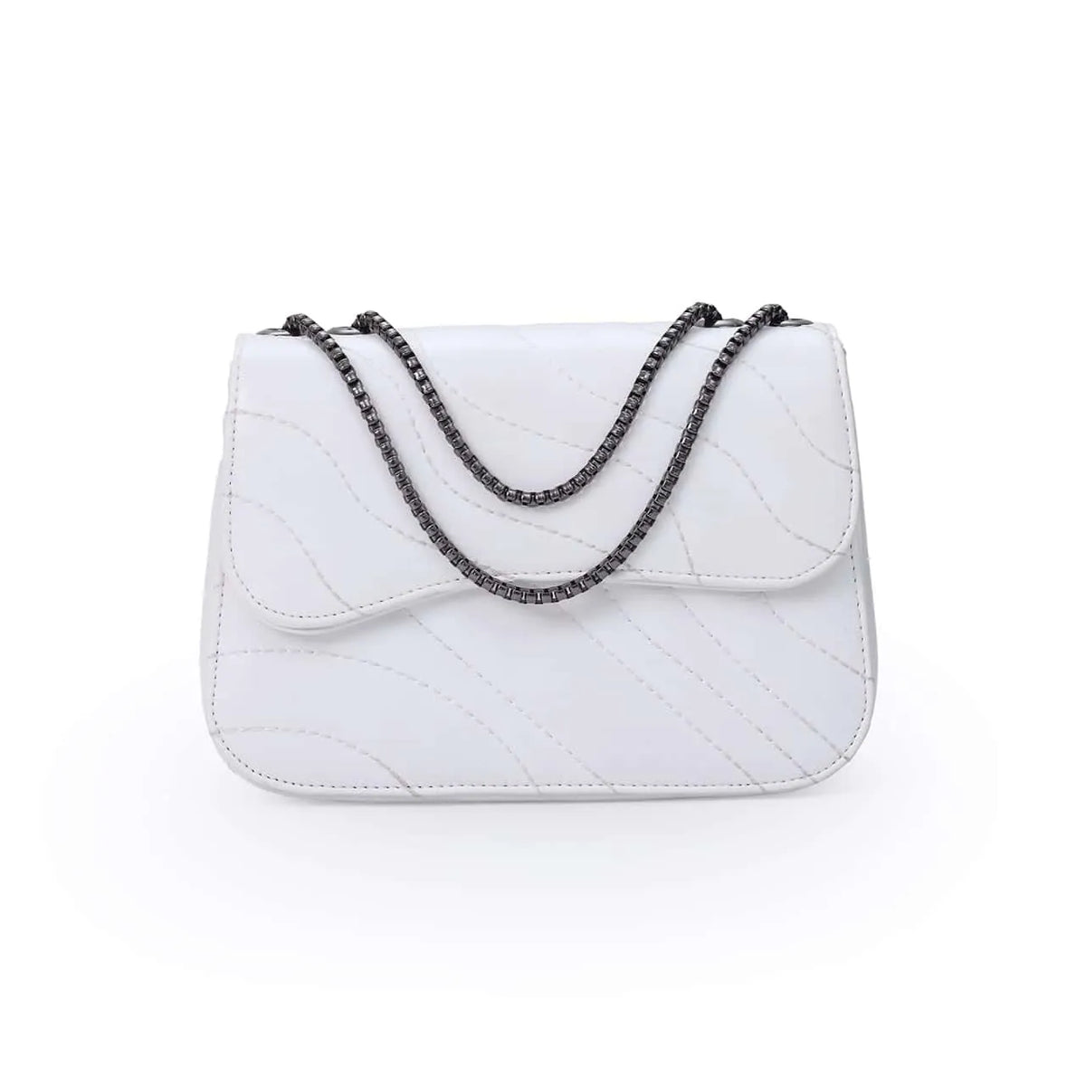 Wave Quilting Chain Strap Handbag for Women | Quill Pakistan White original product photo