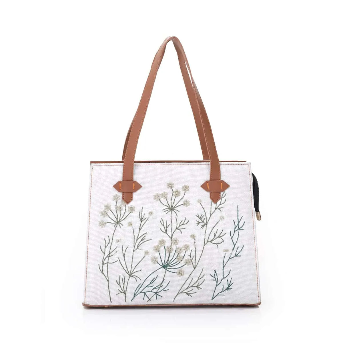 Whispering Leaves Embroidered Canvas Tote Bag for Women White original product photo