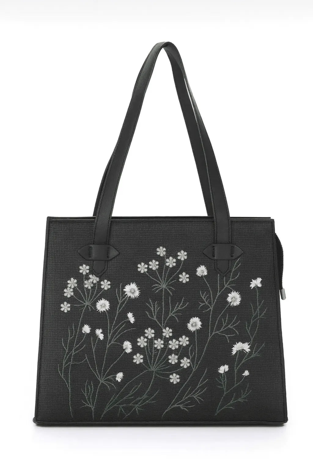Whispering Leaves Embroidered Canvas Tote Bag for Women Black original product photo