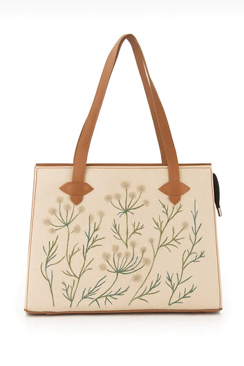 Whispering Leaves Embroidered Canvas Tote Bag for Women