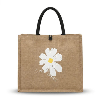 White Flower Khaki Tote Bag for Women | Floral Canvas Bag | Quill